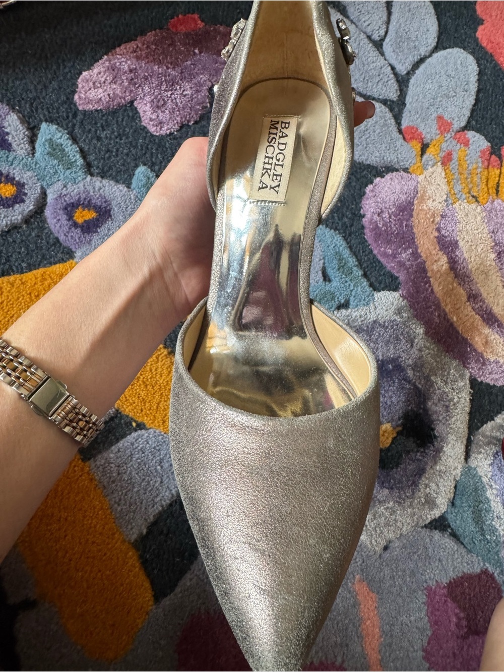 Badgley Mischka Silver Crystal-Embellished Stiletto Heels size 8 worn once - Picture 5 of 10